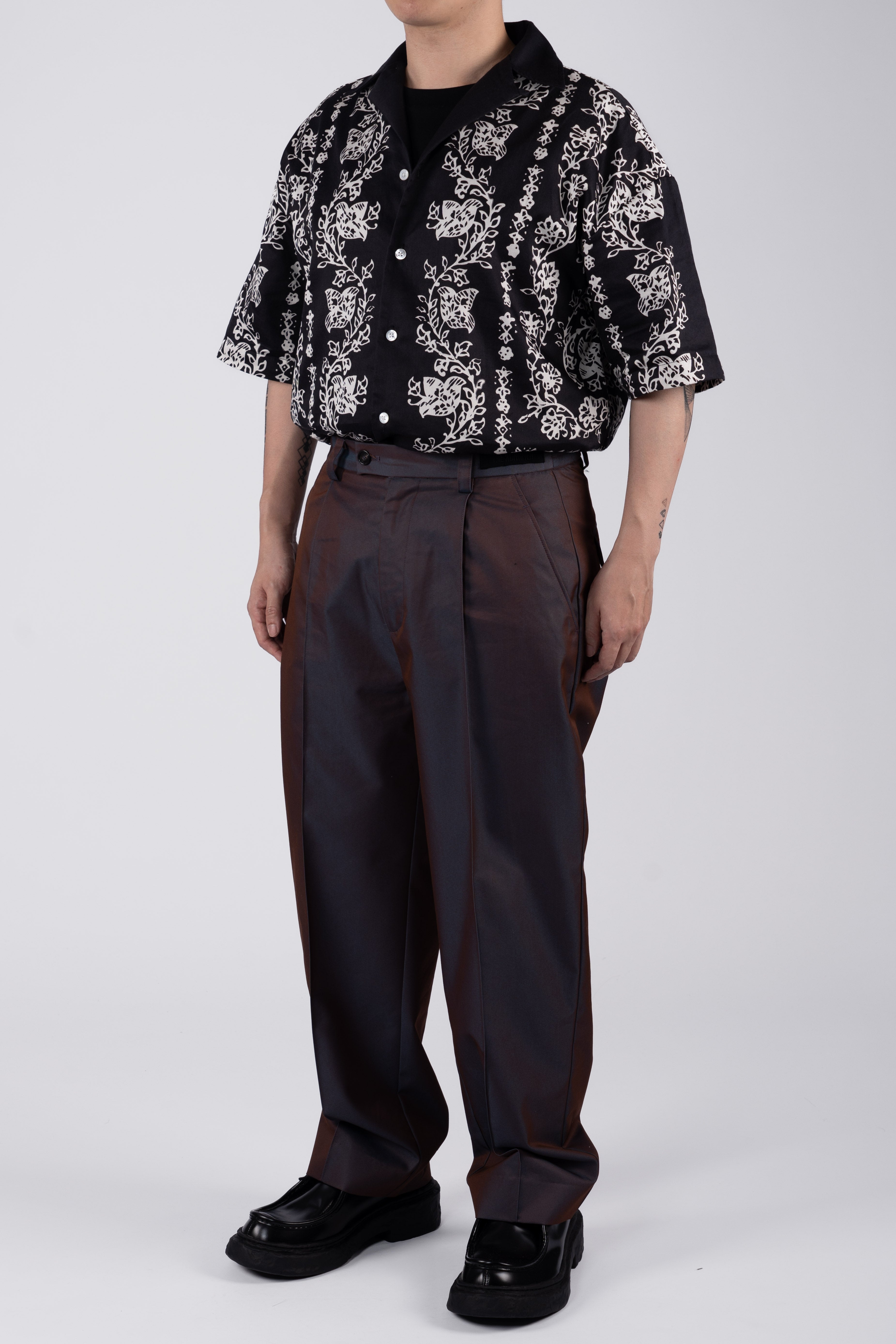 Vine Printed Relaxed Camp Shirt - Black