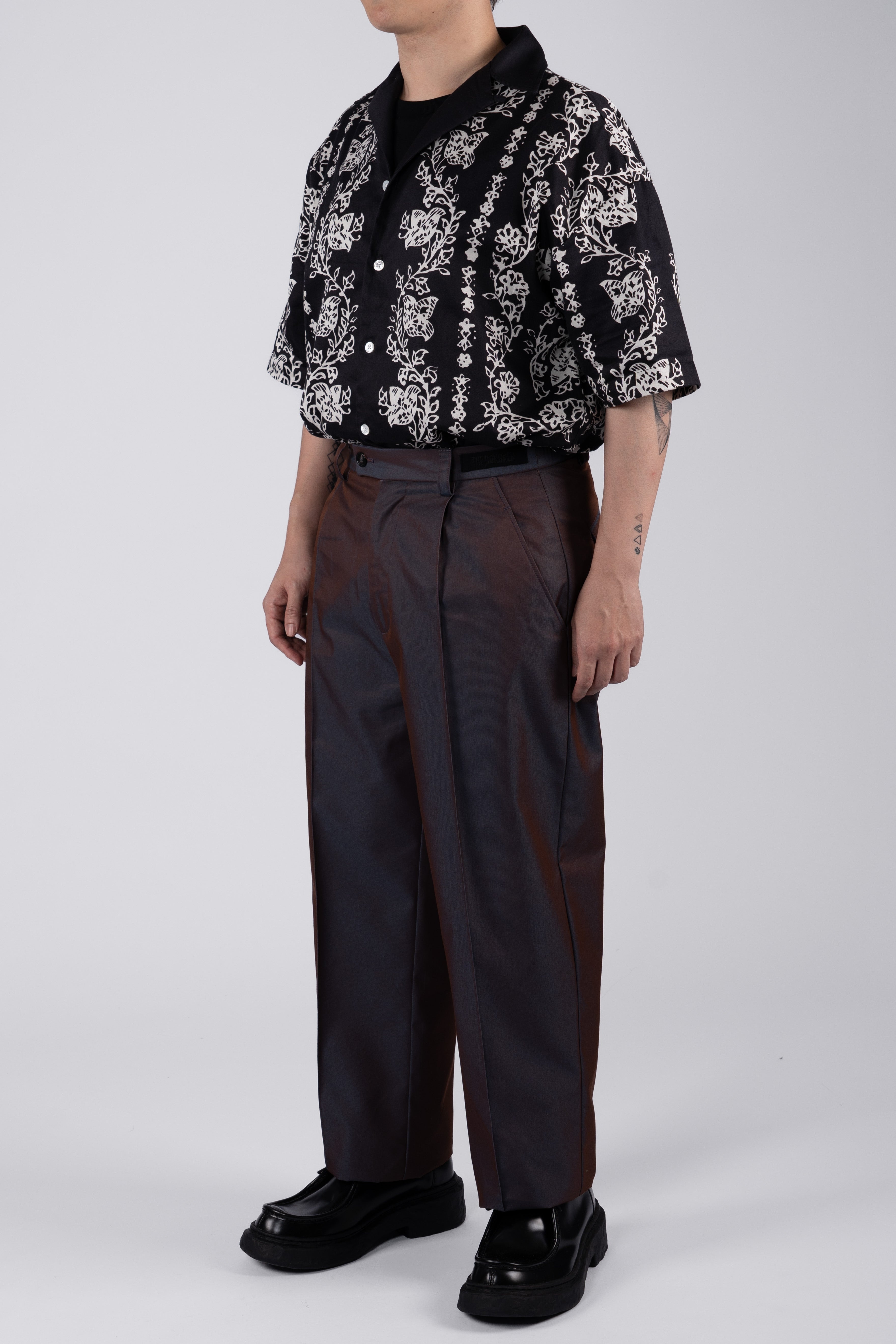 Vine Printed Relaxed Camp Shirt - Black