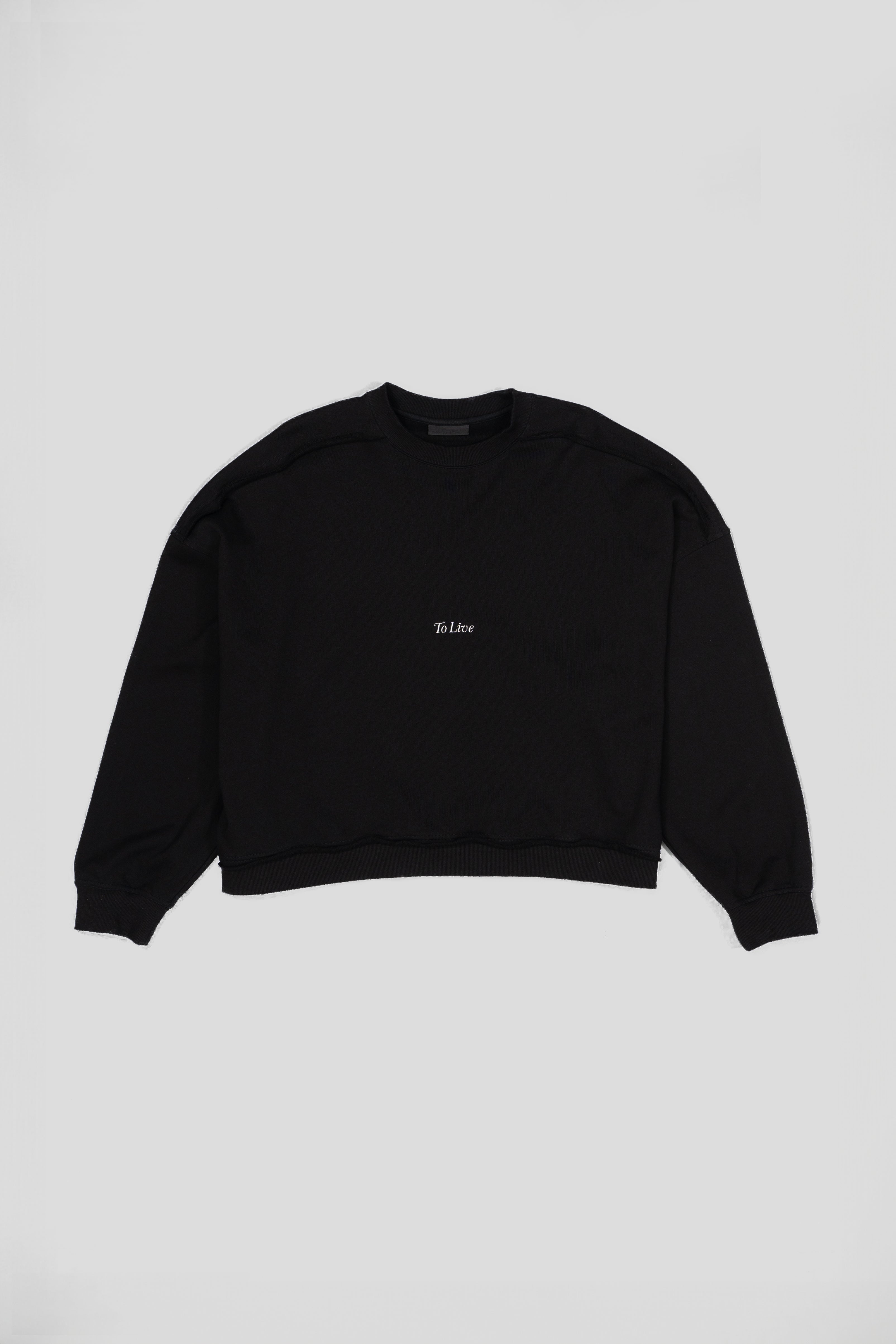 “TO LIVE” Cropped Relaxed Crewneck Sweatshirt - Black