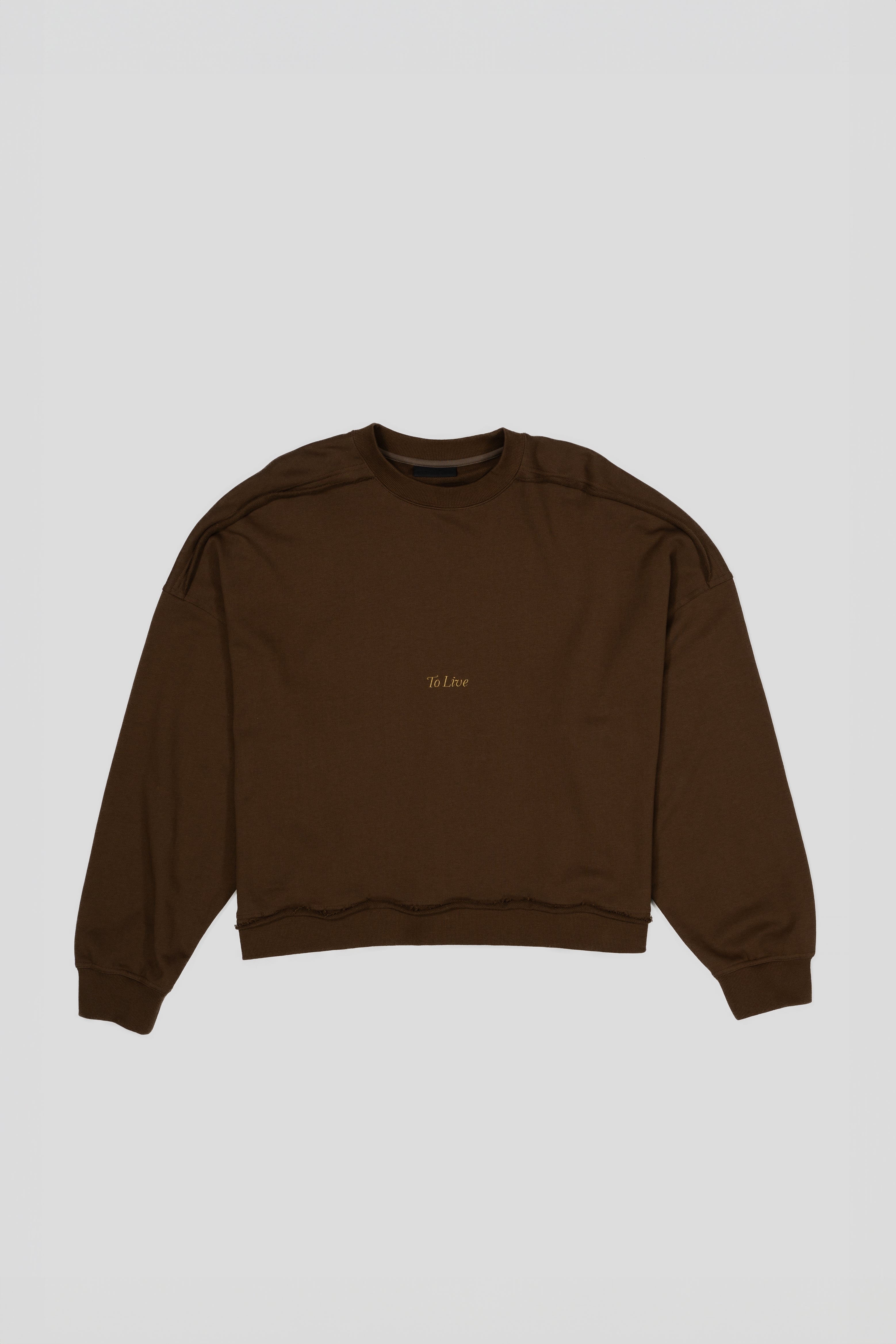 “TO LIVE” Cropped Relaxed Crewneck Sweatshirt - Olive