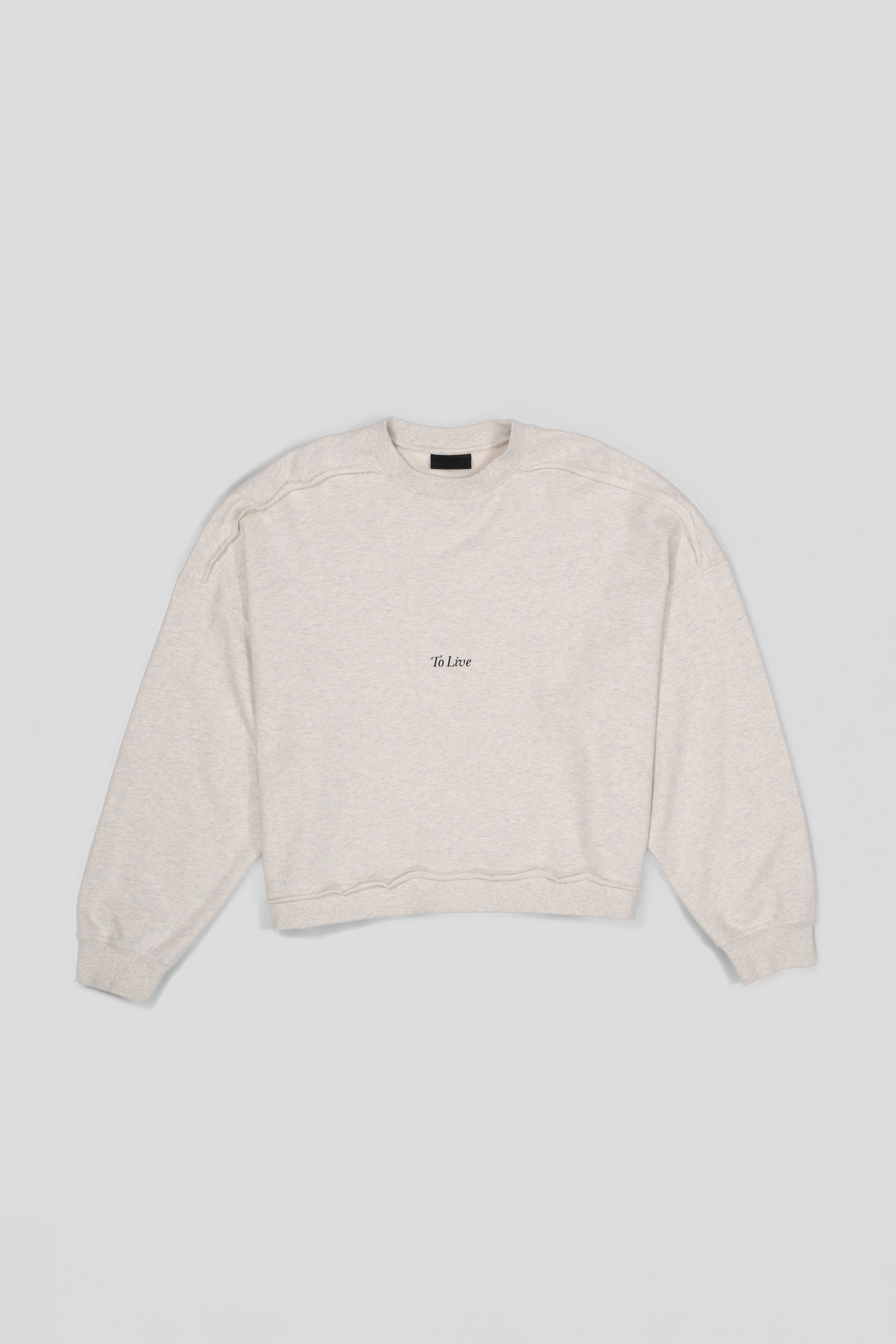 “TO LIVE” Cropped Relaxed Crewneck Sweatshirt - Mélange Light Grey