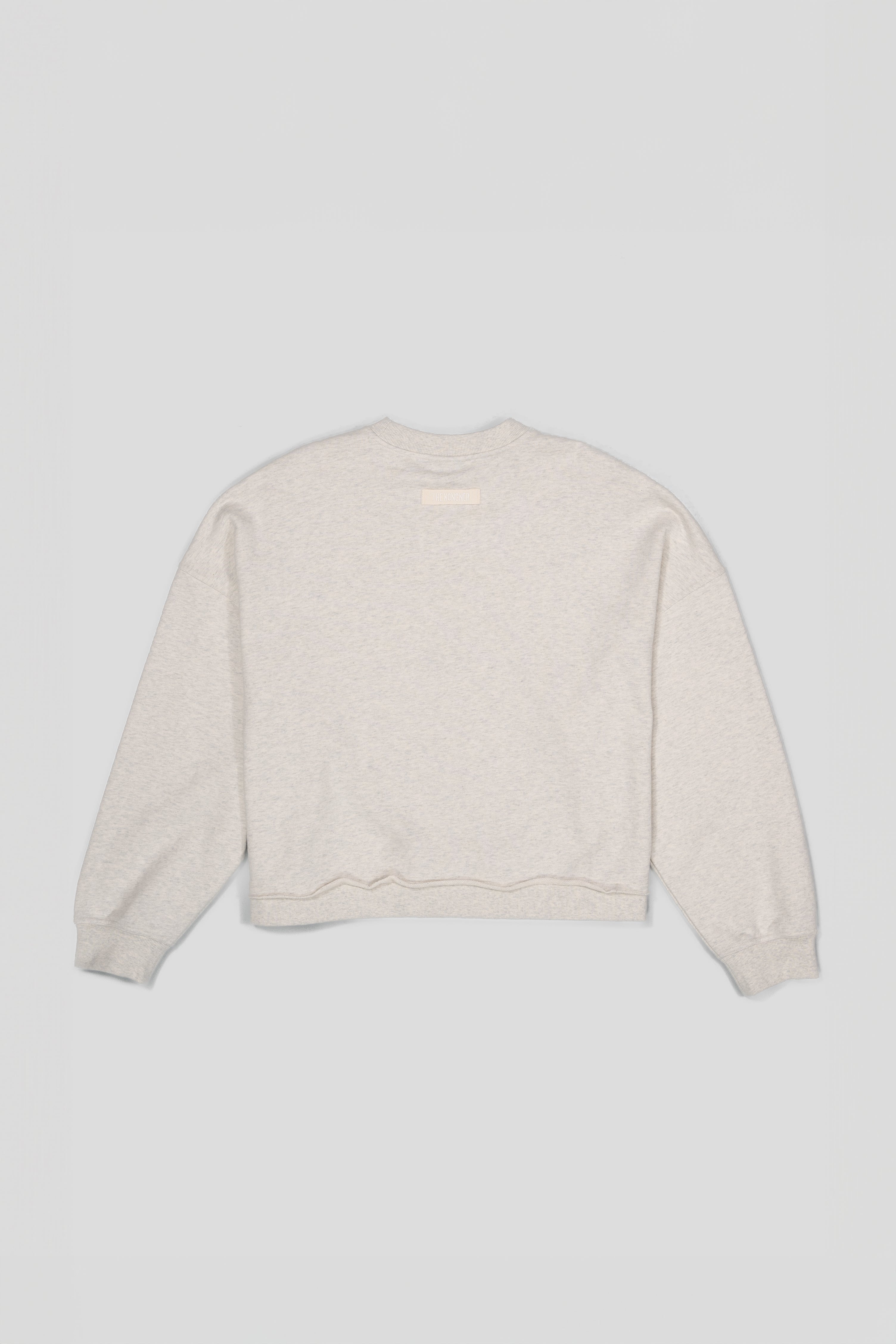 “TO LIVE” Cropped Relaxed Crewneck Sweatshirt - Mélange Light Grey