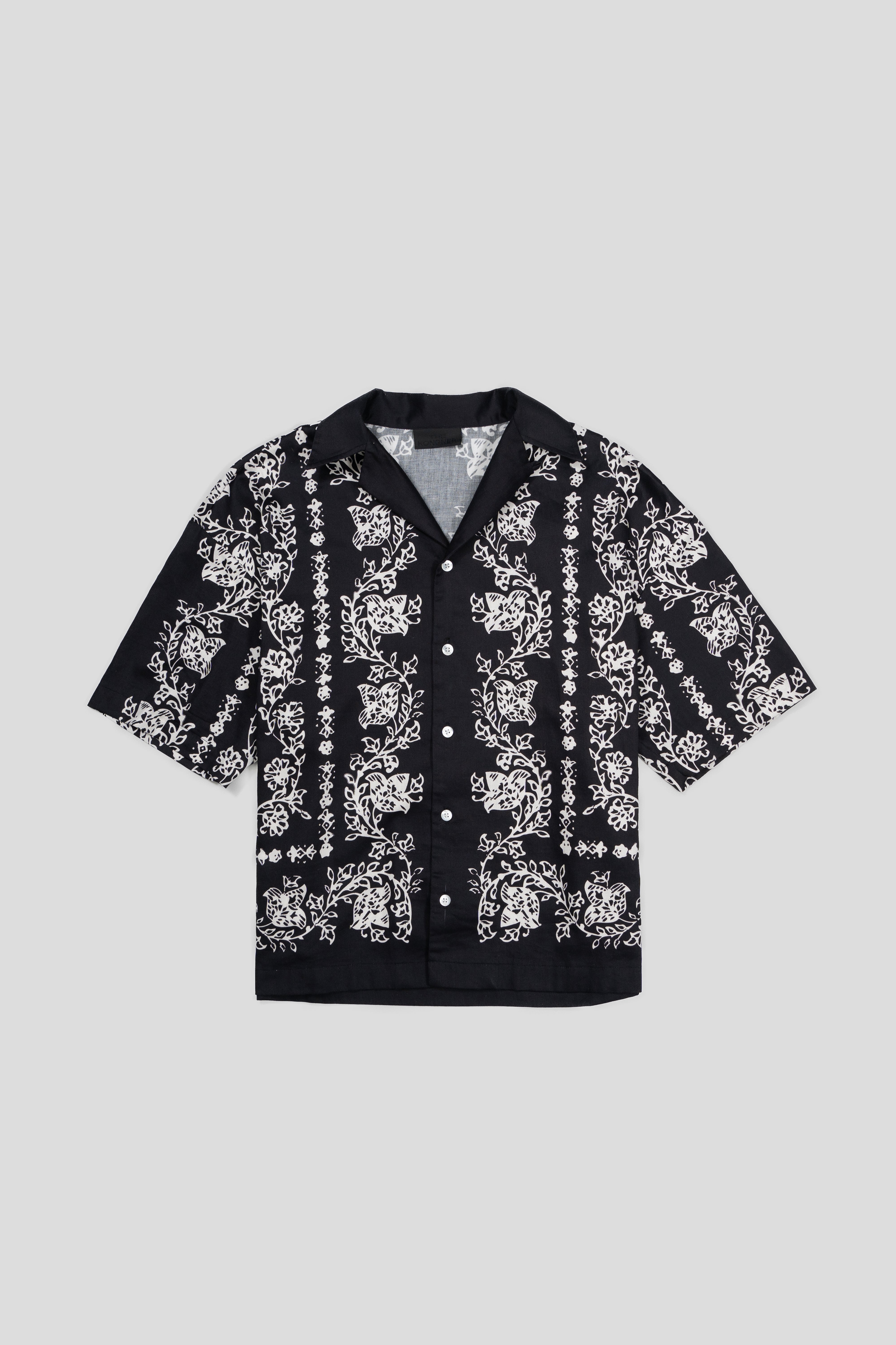 Vine Printed Relaxed Camp Shirt - Black