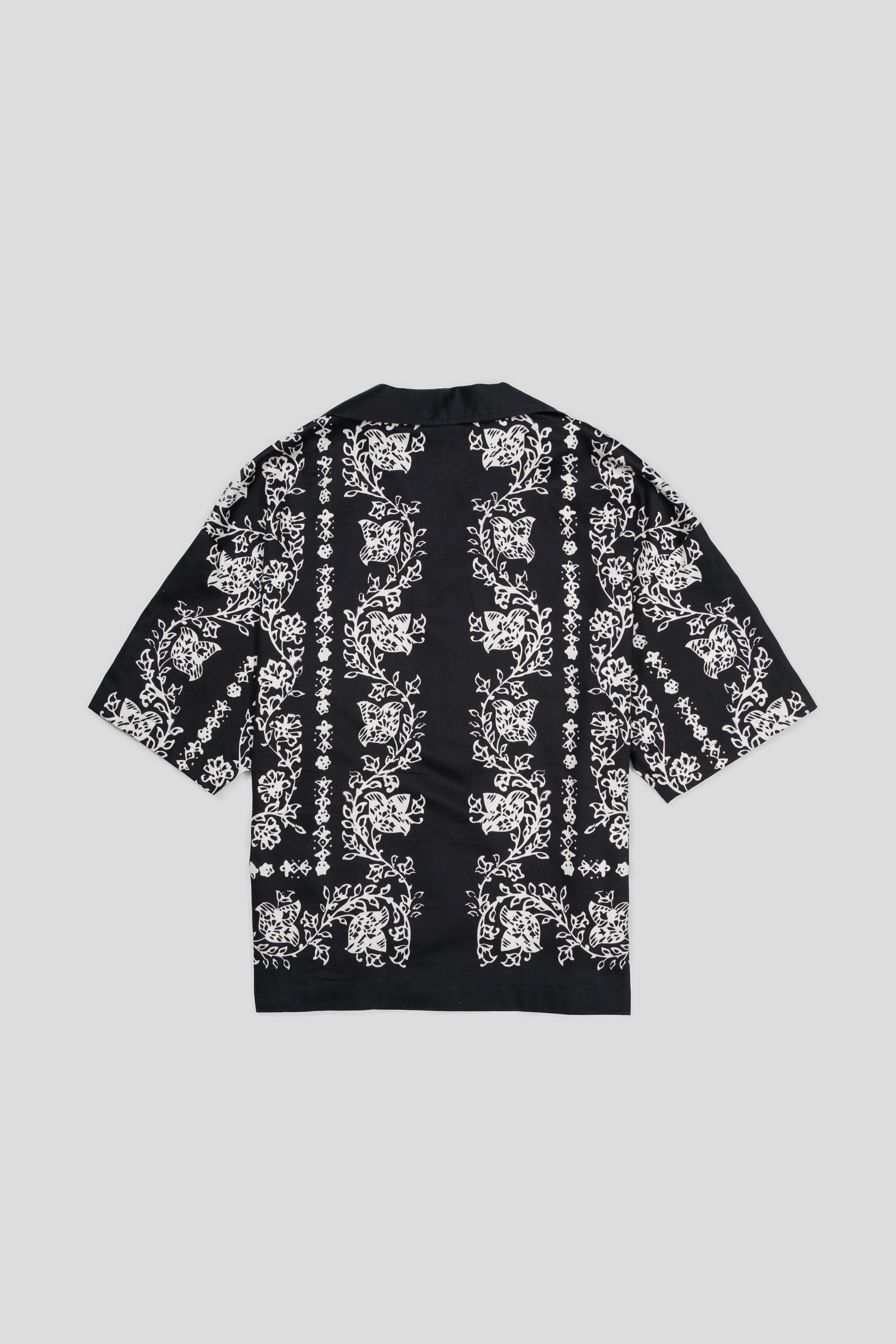 Vine Printed Relaxed Camp Shirt - Black