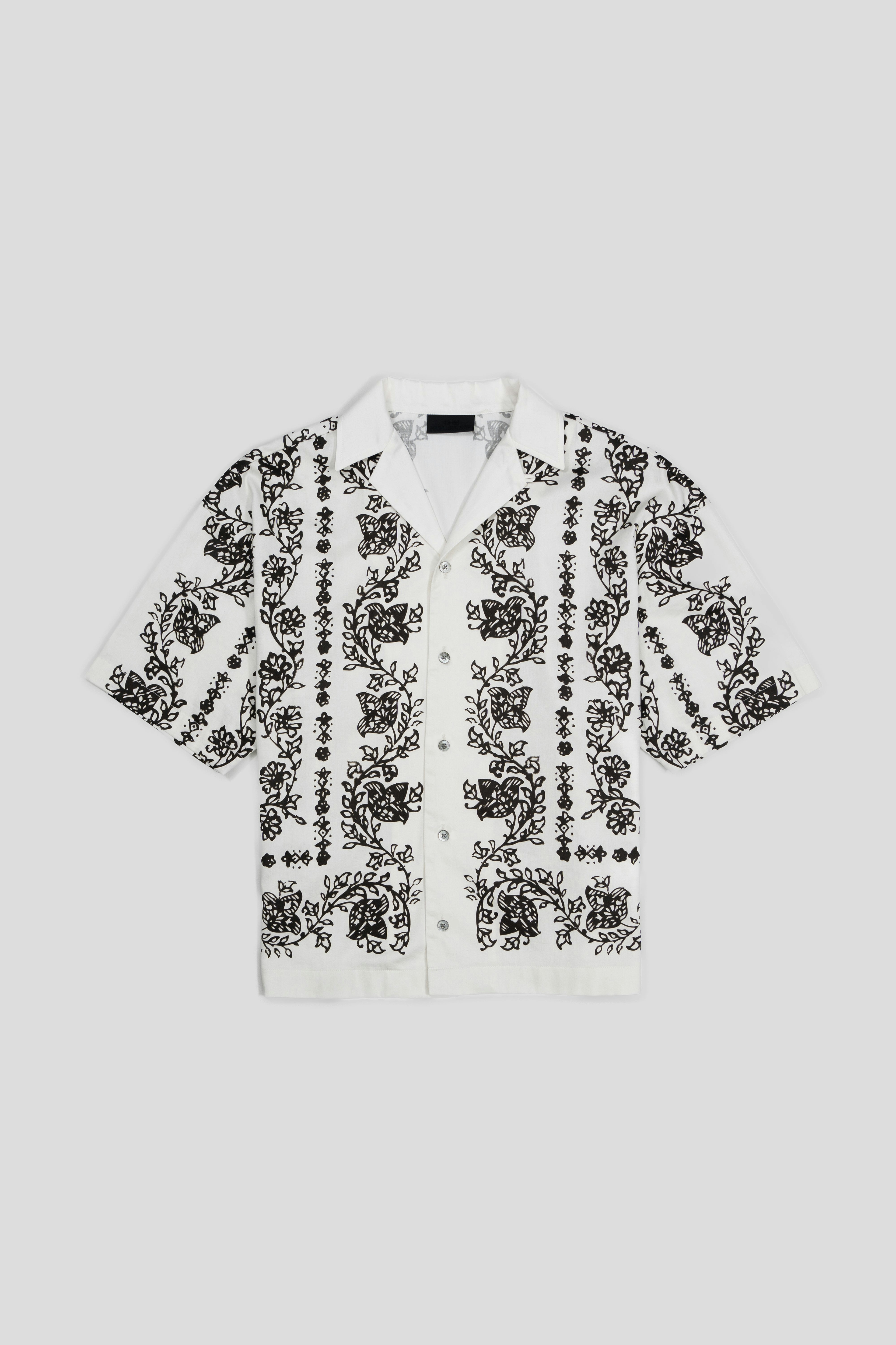 Vine Printed Relaxed Camp Shirt - Off White