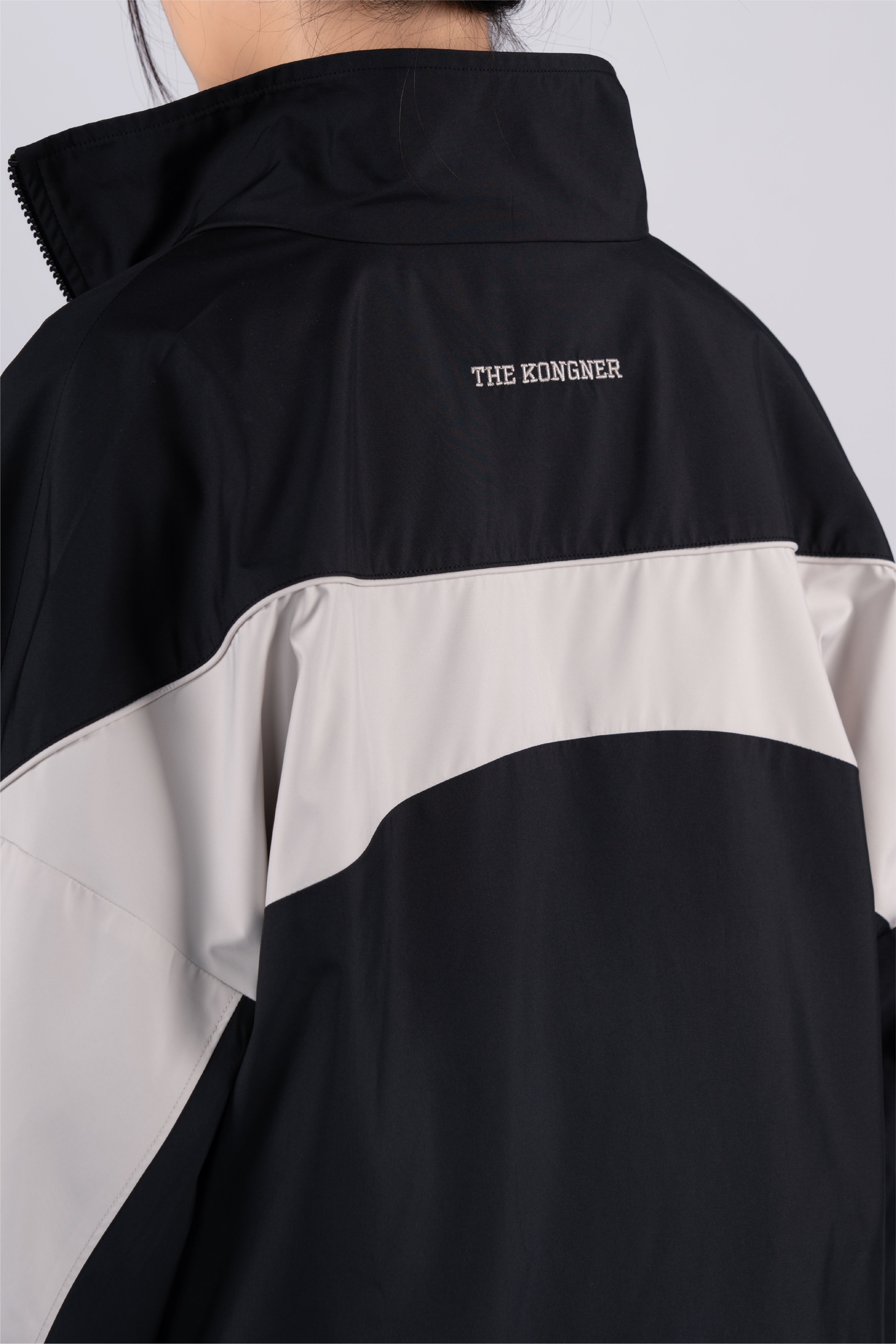 “REAL NORMALITY” Panelled Track Jacket - Black/Off White